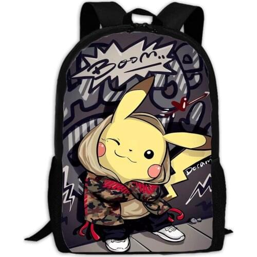 Pokemon Pikachu Shoulder Bar Boy School Bag Cartoon Printed Book Bag Cute Bag Satchel Large Capacity 17 Inches School Bag Gift