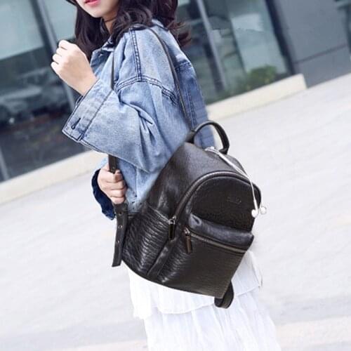 Large Capacity Leather Womens Backpack Can Hold 9.7 IPAD Embossed Ladies Small Backpacks School Bags