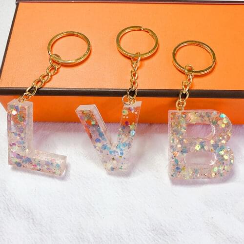 WANGLUFEI A-Z Initial Letter Resin Alphabet Keychains Keyrings For Women Men DIY Handmade Key Chain Handbag Charm Accessories