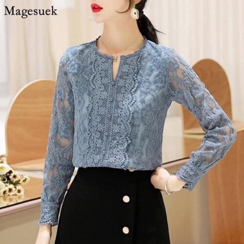Autumn Fashion Vintage Blouses Femme New Long Sleeve Solid Lace Women Shirts Blouses Office Lady Casual Shirt Women Tops 11303