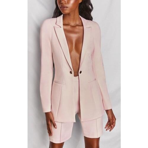 High Quality Two-Pieces Women Suit Sexy Elegant Woman Jacket and Trousers Female Blazer Pink Chic Women Outfit Office Ladies