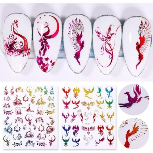 Gold 3D Nail Stickers Self Adhesive Holographics Laser Nail Foils New Dragon Phoenixs Nail Stickers 3D Manicuring Decoration