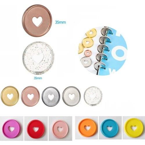 1000PCS Heart Binder Plan Buckle Disc 35MM Notebook Mushroom Hole Loose Leaf Ring Binding Colorful Heart Plastic Disc DIY