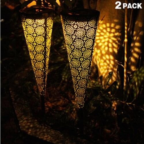 2 Pcs Solar Lawn Lamp Hollow Cone Iron LED Light Waterproof Garden Light For Outdoor Garden Decor Backyard Patio Walkway
