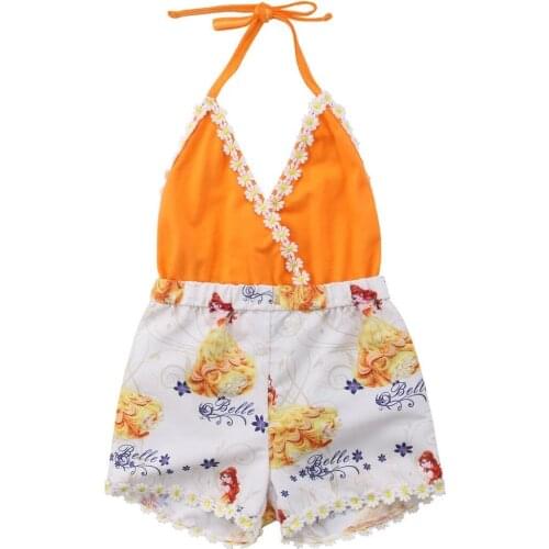 2020 Baby Summer Clothing Newborn Infant Baby Girl V Neck Floral Romper Jumpsuit Sleeveless Backless Sunsuit Patchwork Clothes