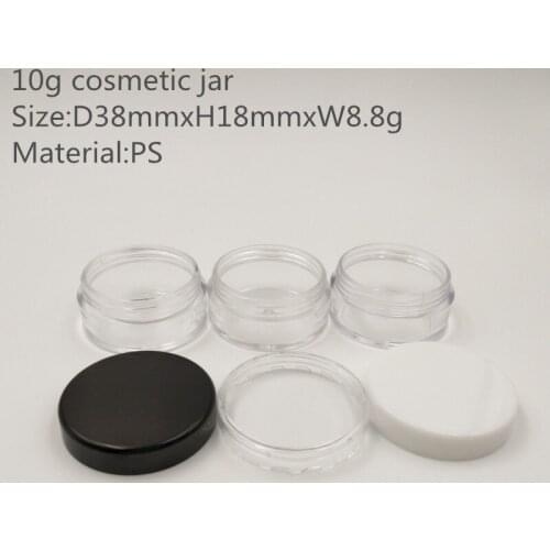 50pcs/lot 10ml 10g PS Clear Cosmetics Cream Container 1/3 oz Sample packaging Jars with colored Lids