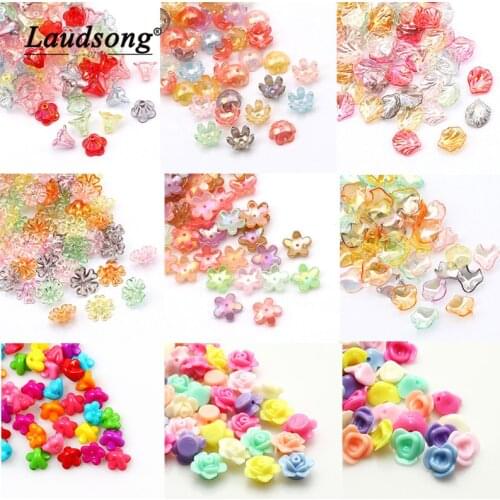 50PCS Fashion Petal Flower Beads ABS Acrylic Imitation Pearl Bowknot Tie For Jewelry Making Sewing Buttons DIY Material Findings