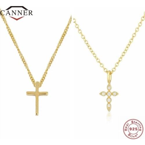 CANNER Ins Style Fashion Simple Cross Real 925 Sterling Silver Necklace for Women Choker Necklaces Chain Fine Jewelry Collares