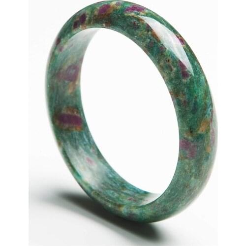 Genuine Ru by Zoisite Natural Gems Stone Charm Round Bangles Women Female Inner Diameter 57mm