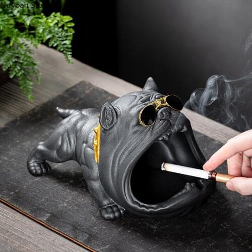 Household Cartoon Dog Ashtray Cute Creative Ceramic Ashtray with Lid Windproof and Fly Ash Storage Box Living Room Decoration
