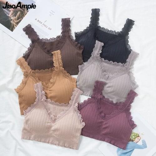 2020 New Girls Lace Vest Bras Women Sexy Push Up Padded Seamless Sports Bra Student Korean Fashion Stripe Underwear Wholesale