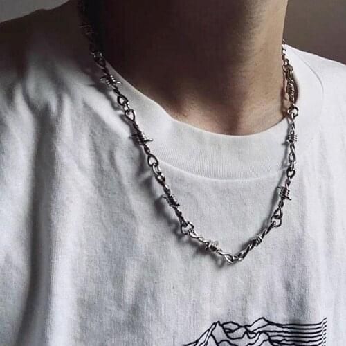 Men Hip-Hop Unisex Choker Small Wire Brambles Iron Necklace Gothic Punk Style Barbed Wire Little Thorns Chain Choker Gifts