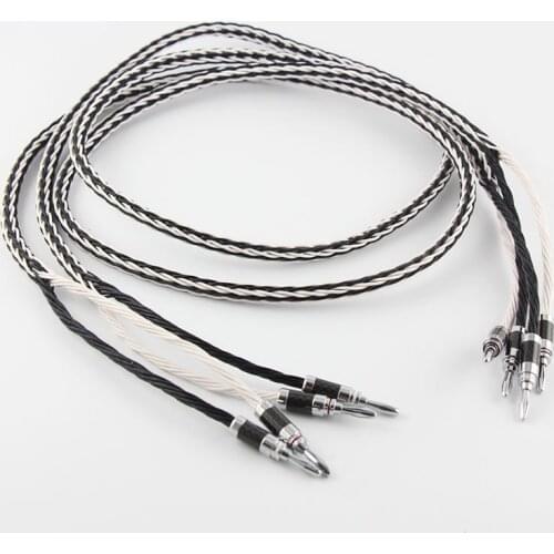 Pair 8TC Audiophile hifi Speaker Cable 2.5m DIY with carbon fiber banana plug loudspeaker cable