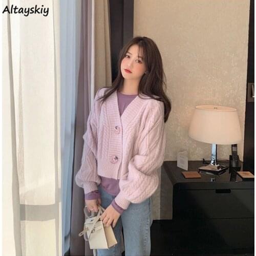 Cardigans Women Solid Casual All-match Preppy Style High Street Ladies Long Sleeve Spring Chic Students Outerwear Knitted V-neck