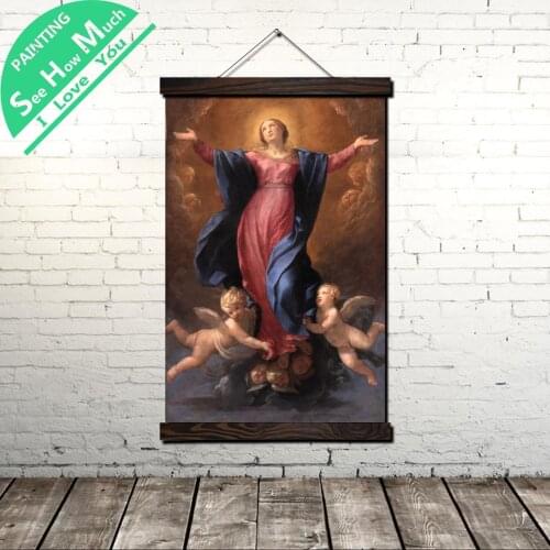 Our Lady Virgin Scroll Painting Canvas Vintage Poster and Print Wall Art Pictures Living Room Bedroom Farmhouse Decoration