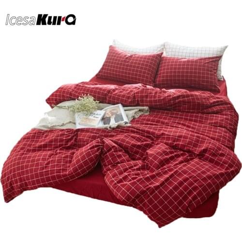 The new plaid washed cotton four-piece set, early summer autumn and winter striped series pure cotton bed sheet and duvet cover