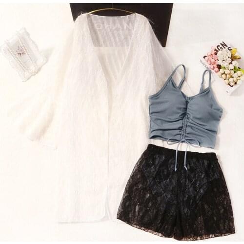 Three-piece suit with skin-shielding, sun-shielding and long-sleeved blouse conservative beach vacation swimsuit