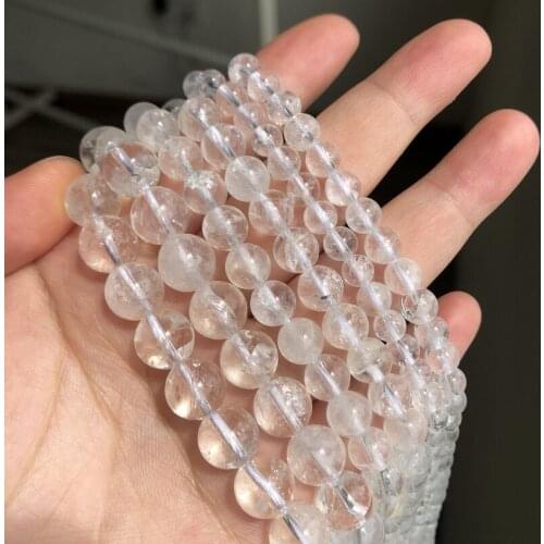 4 6 8 10 12 mm Natural Stone White Crystal Round Loose Spacer Beads For Jewelry Making DIY Necklace Bracelet 15 inches Wholesale