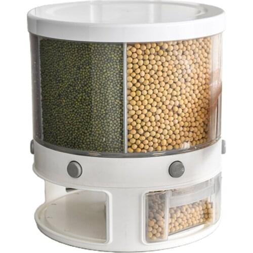 10Kg Kitchen Food Storage Container Rotating Cans for bulk Cereals Moisture Insect Proof Grain Organizer Box 6-Grid Rice Bucket