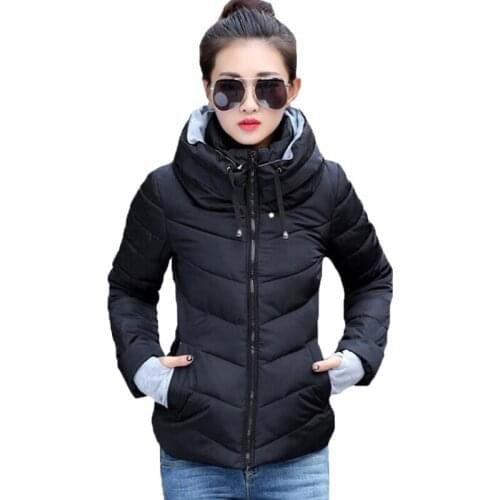 Casual hooded women winter jacket short cotton padded womens coat casaco feminino inverno solid color parka stand collar L102501