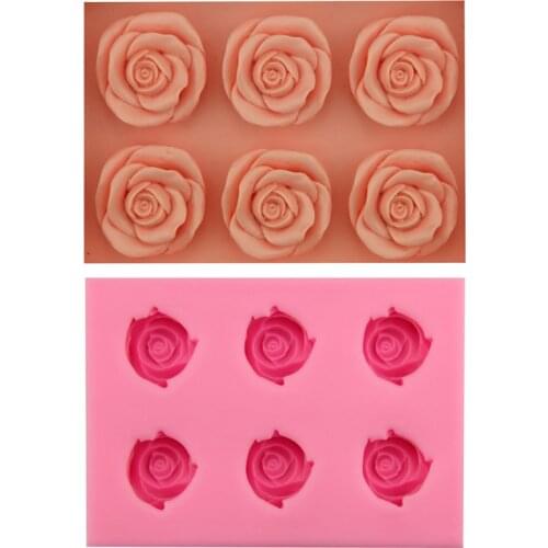 Mini 6 Hole Rose Sugarcraft Silicone Mold Flower Fondant Mould Wedding Cake Decorating Tools Chocolate Mold
