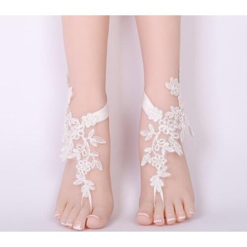 Fancy Beach Wedding Lace Anklet Women Floral Bowknot Wedding Party Bridal Foot Accessories Party 2021