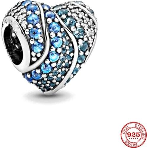 New Original Silver Color Blue Pave Diy Bead Fit European Pandora Charms Bracelet Bangles Diy Jewelry P124