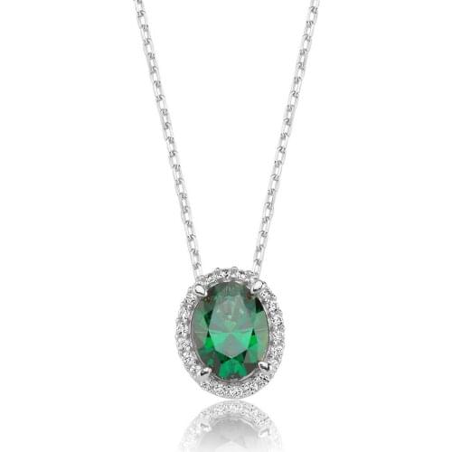 Valori Jewels 1 Carat, Zirconia Green & White Oval Gemstone, Rhodium Plated, Sterling Silver Necklace