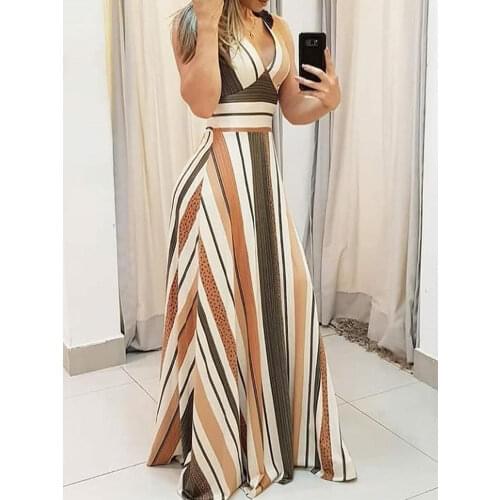 Striped Colorblock Plunge Maxi Dress
