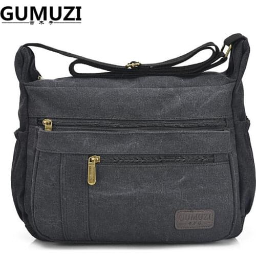 GUMUZI Casual Travel Canvas Mens Shoulder Bag Fashion Vintage Women Crossbody Messenger Bags high quality Male handbag totes