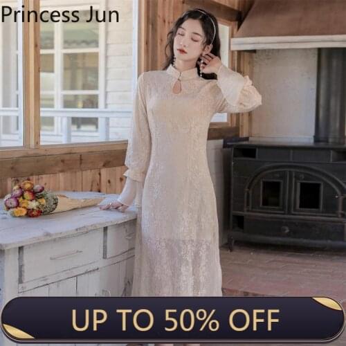 French Romantic Improved Cheongsam Dress Vestidos Chinese Fashion Irregular Patchwork Fairy Dress Flare Sleeve Retro Midi Dress