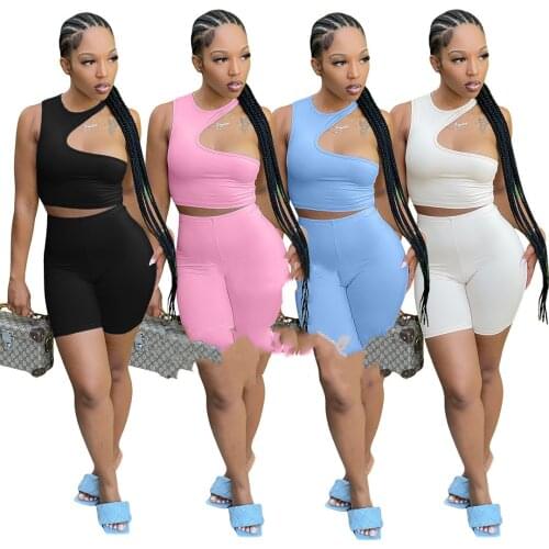 Chiclover Sexy Summer Two Piece Set Women Wholesale Items Solid Hollow Out Streetwear Outfits Bodycon Tops and Shorts Body Suit