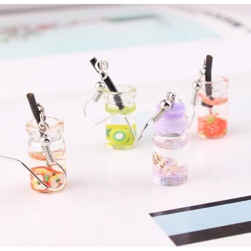 TODOX New stylish healthy womens earrings glass cup of fruit Milk tea resin Acetate Elegant colorful cute earrings gifts party
