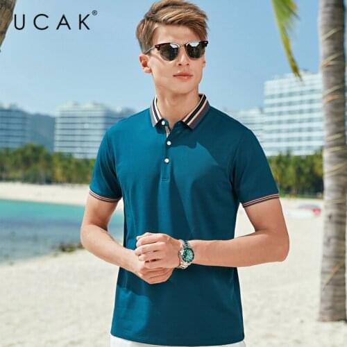 UCAK Brand Classic Turn-down Collar T-Shirt Men Clothes Summer New Fashion Streetwear Casual Solid Color Cotton Tee Tops U5613