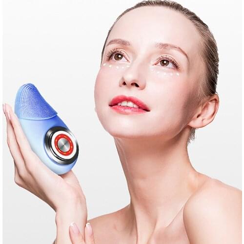 Ultrasonic Vibration Silicone Facial Cleansing Brush Red Light Therapy Face Cleaner USB Waterproof Blackhead Remover Skin Care