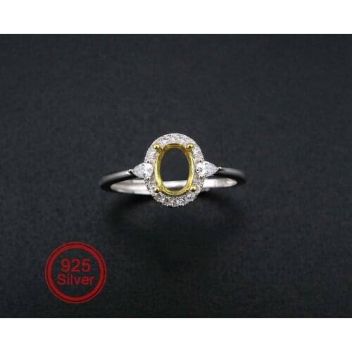 5x7MM Oval Bezel Pave CZ Stone Vinatge Style Gold Plated Solid 925 Sterling Silver Adjustable Prong Ring Settings Blank 1222035