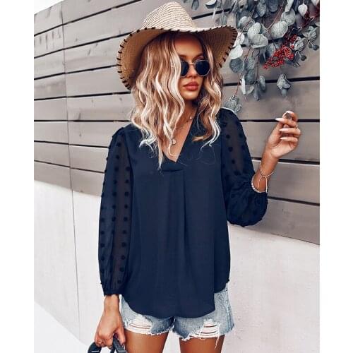 Women Fashion Long Sleeve Office Shirt Blouse Top Clothing Solid Colour Sexy V-Neck Female Spring Autumn Casual Patchwork Loose