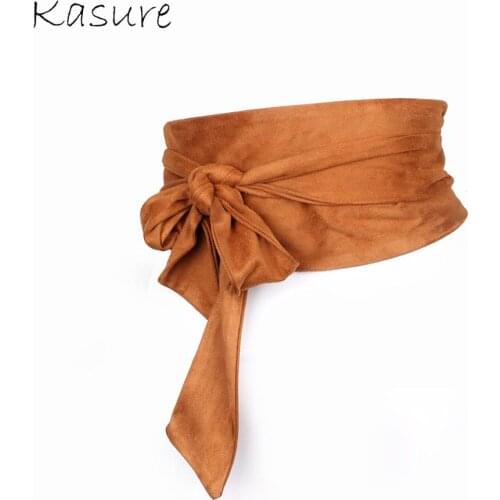 KASURE Woman Waist Belt Suede Wide Corset Black Brown Bow Tie Female Adjustable Belt Dress Skirt Decoration