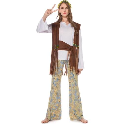 Adult Womens Retro 70s Hippie Disco Costumes Halloween Carnival Party Fancy Dress