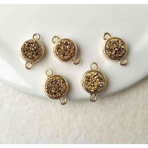 10pcs Gold color round Agat e Druzy Geode Pendant Charms Connector Double Bail DIY Making Bracelet necklace Jewelry CT89