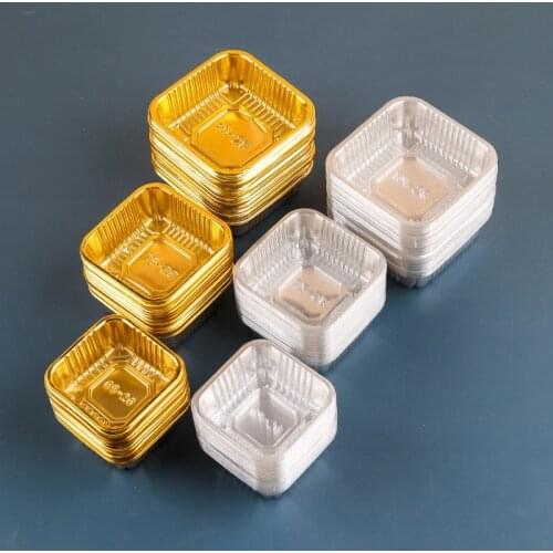 100Pcs Moon Cake Plastic Inner Tray Egg-Yolk Puff Container Golden Packing Box Biscuit Cake Holder Wedding Party Cake Candy Box