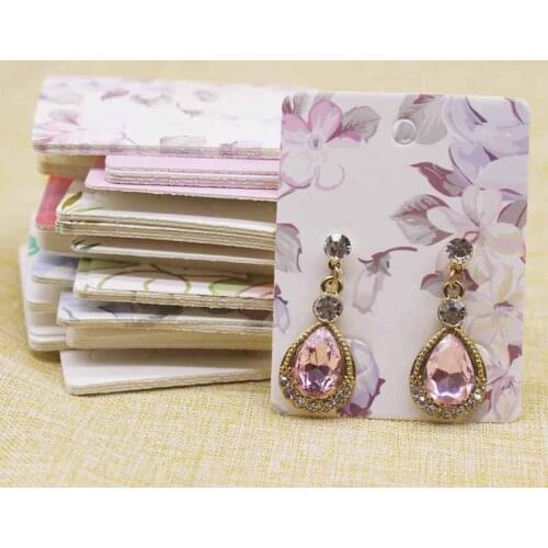 100Pcs Multi-Style white paper earring package Card 5x6.5cm kraft flower fruit print Jewelry earringDisplay tag Cards