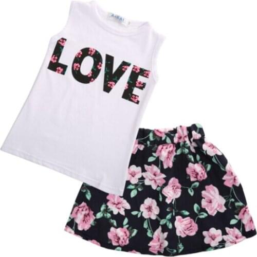 2016 2PCS Kids Baby Girls Toddler T-shirt Tank Tops and Skirt Dress Set Outfits Clothes