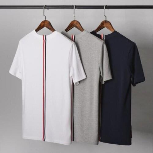 2021 Fashion TB THOM Brand T-shirt O-Neck Collar Patchwork Short-sleeved T-shirt Men Women Cotton Couple Summer Clothing