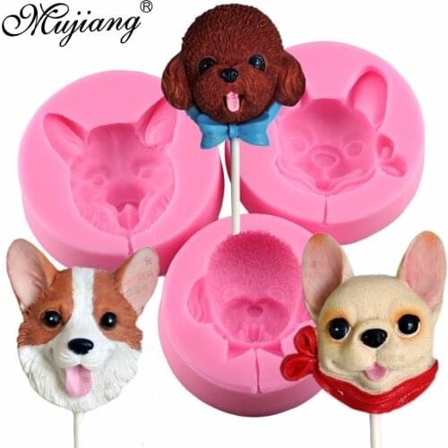 3 Style 3D Dog Lollipop Silicone Mold DIY Teddy Corgi Bulldog Candy Chocolate Polymer Clay Mould Fondant Cake Decorating Tools