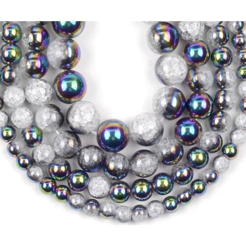 6/8/10/12mm Natural Stone Half Plated Green Cracked Crystal Beads For Jewelry Making Needlework DIY Bracelet Spacer Beads 1stran