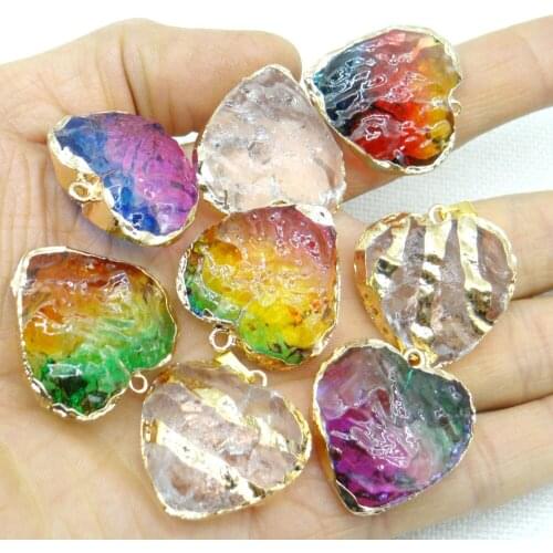 2021 Sell Well Natural Gemstone Titanium Quartz Crystal Charms Heart Pendants DIY Jewelry Making Necklace Men Women Gift 8pcs