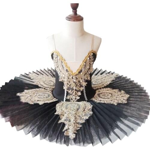 Girl Ballet Dress Lake Swan Tutu Ballet Women Dance Dress Gold Lace Ballerina Diamond Adult Ballet Tutu Performance Costume