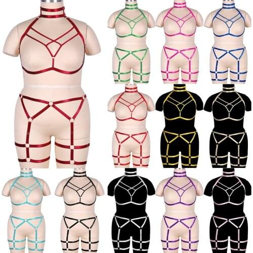 Bondage Neck Plump Woman Body Harness Belts Straps Sexy Lingerie Set Cage Bra Garters Pole Dance Rave Costume Accessories