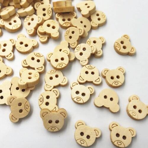 100PCS Decorative Bear Wooden Buttons Natural Bear Charms 2 Holes Wood Sewing for Scrapbooking WB66
